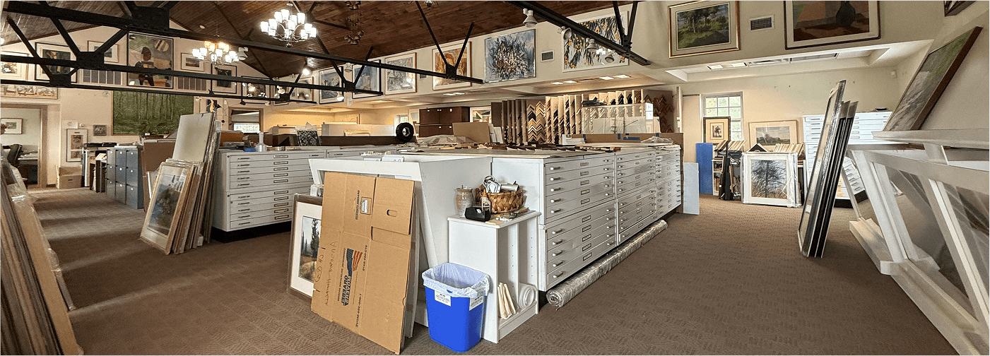 Art storage room with organized displays