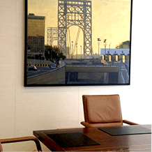 Office with painting of bridge